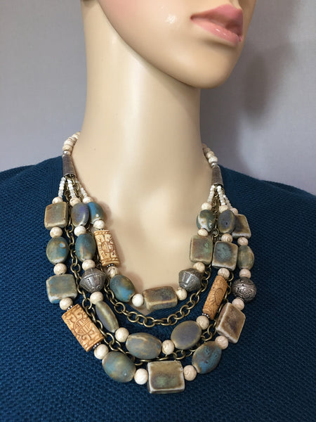 Multi-Strand Afghan Ceramic Statement Necklace