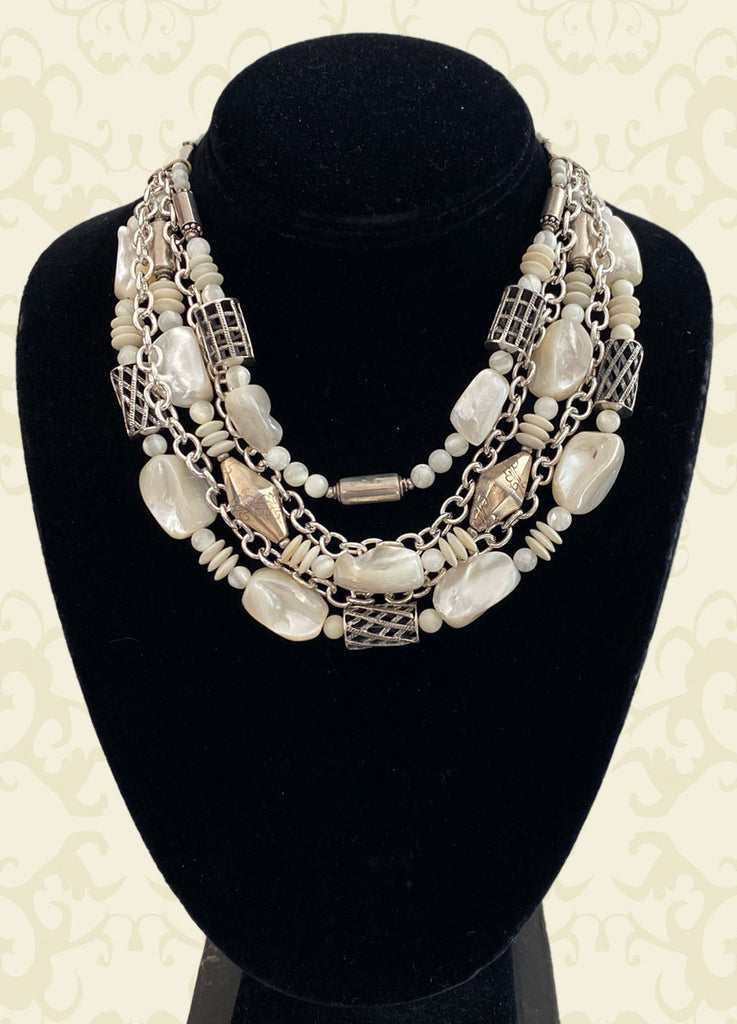 Moonstone Onyx Mother of Pearl Statement Necklace by AMARO – JJ Caprices