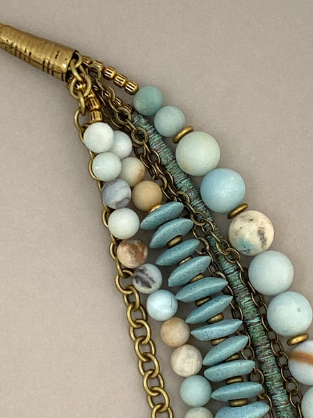 Multi-Strand Amazonite and Brass Statement Necklace