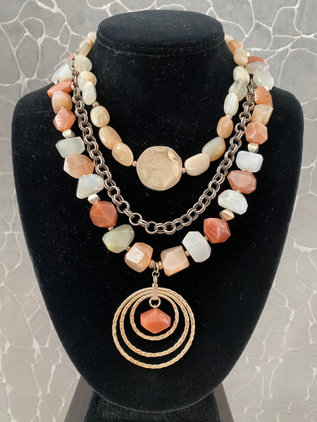 Multi-Strand Moonstone and Silver Statement Necklace
