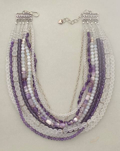 Multi-Strand Amethyst and Silver Statement Necklace