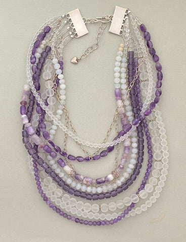 Multi-Strand Tibetan Glass and Silver Statement Necklace – Sharon
