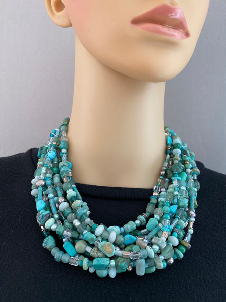 Multi-Strand Turquoise and Silver Statement Necklace