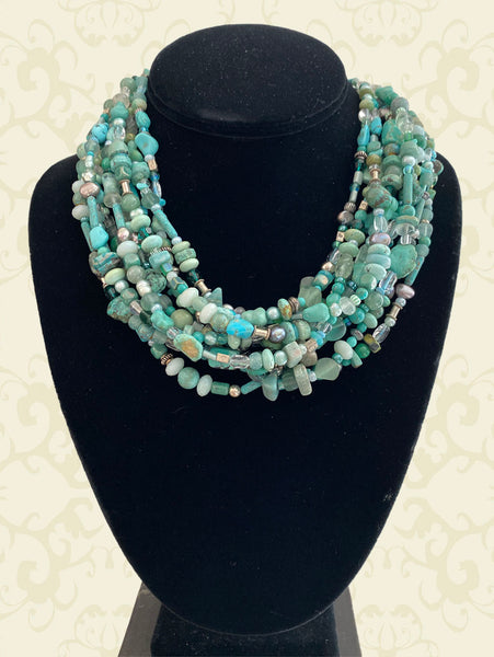 Multi-Strand Turquoise and Silver Statement Necklace – Sharon Cipriano ...