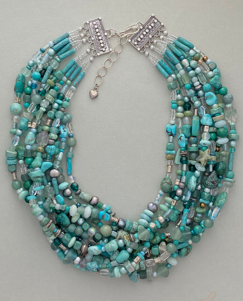 Multi-Strand Turquoise and Silver Statement Necklace – Sharon Cipriano ...