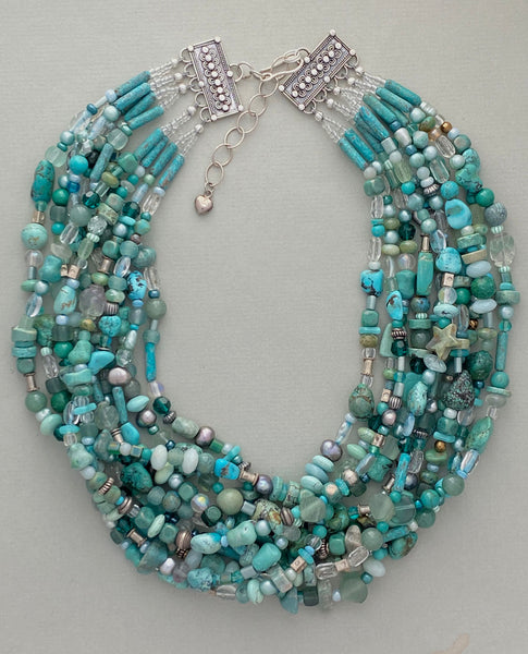 Multi-Strand Turquoise and Silver Statement Necklace