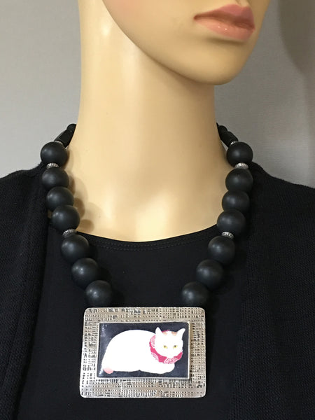 Black Onyx with Etched Sterling Silver Statement Necklace