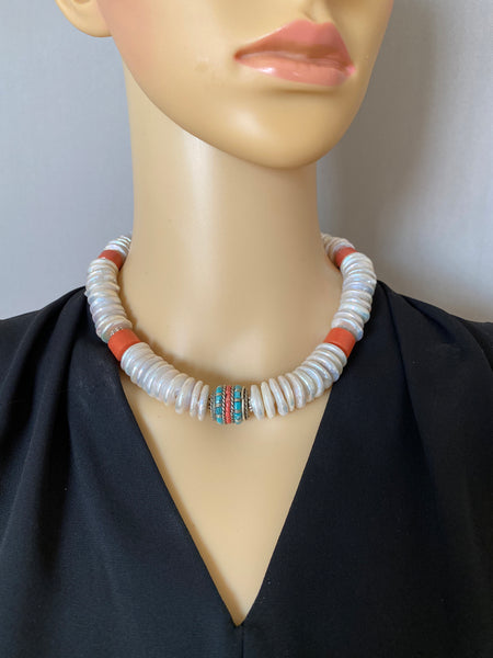 Coin Pearl Statement Necklace