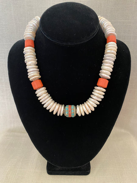 Coin Pearl Statement Necklace
