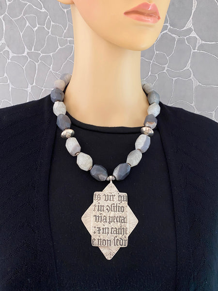 Natural Agate and Silver Statement Necklace