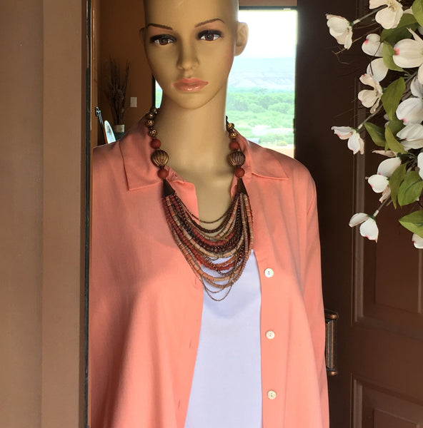 Multi-Strand Terra Cotta and Copper Statement Necklace